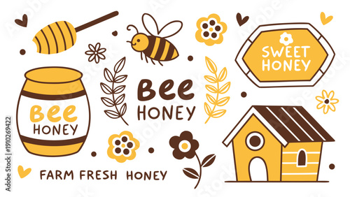 Gemini said

Vintage summer food label set featuring cartoon honey icons and vector art stickers for holiday celebration tags and sale price signs