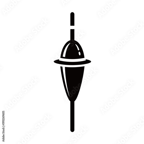 Black fishing hook and sinker silhouette illustration, simple monochrome outdoor and angling design.