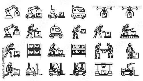 Warehouse Workers Operating Heavy Machinery Equipment.