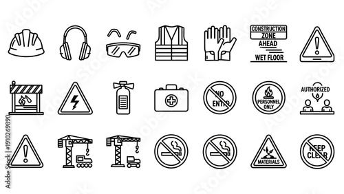 Warning signs and safety symbols.