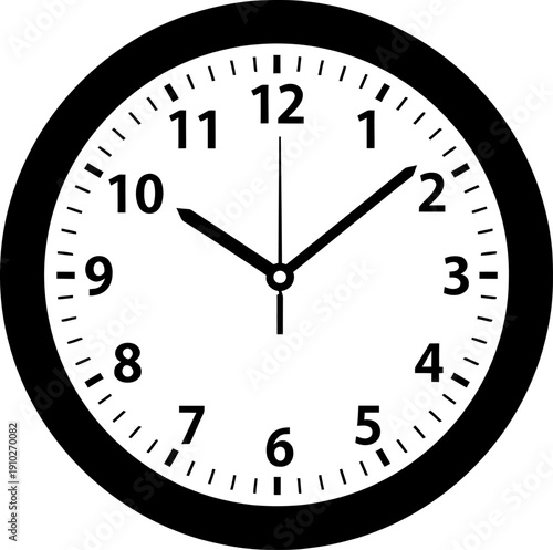 Wall Clock Icon Vector, Black Analog Wall Clock with Numbers Vector Illustration Isolated on White Background, wall clock vector icon on white background