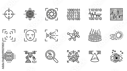 Various technology and coding icons.