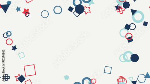 pattern geometric horizontal Abstract geometric shapes background with scattered circles, squares, stars, and triangles