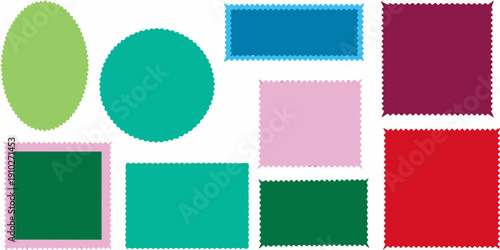 Assorted colorful geometric shapes including circles squares and rectangles
