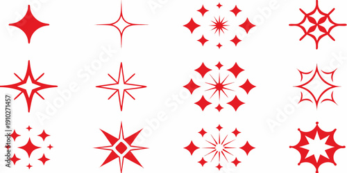 Collection of vibrant red starburst and sparkle graphic elements