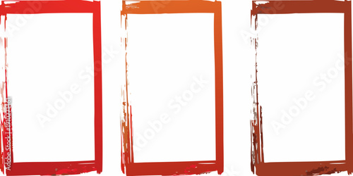 Three rectangular frames with red and orange brushstroke textures