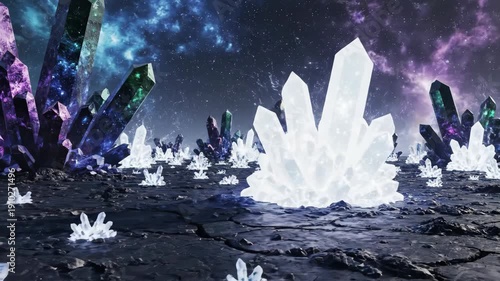 Wallpaper Mural Alien Landscape With Giant Crystals And Nebula Sky With Lightning Strikes Torontodigital.ca