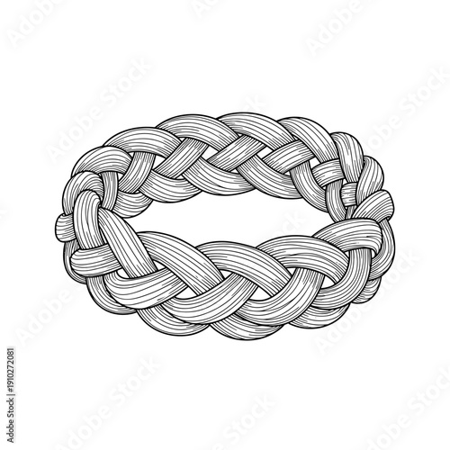 Intricately braided thread ring design isolated on a white background, showcasing detailed craftsmanship and elegant weaving patterns