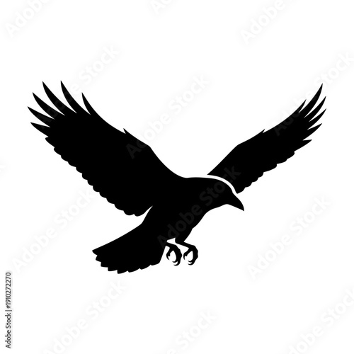 Black Bird Silhouette Flying with Talons.