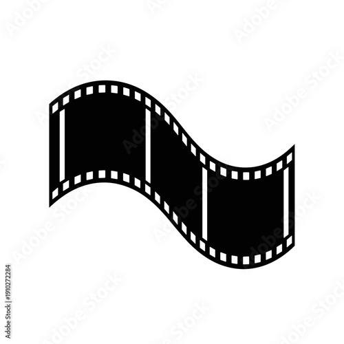 Curled film strip illustration isolated on white background with wavy shape and perforated edges