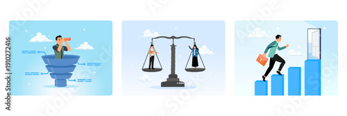 Marketing sales prospects, gender equality in the workplace, career opportunities towards success.