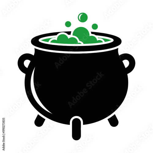 Black Cauldron with Green Bubbles Boiling.