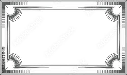 Vintage decorative rectangular border frame with geometric corner patterns and line details