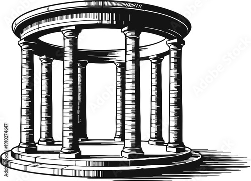 Ancient circular temple with corinthian columns classical architecture, historic greek roman monument