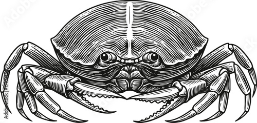 Black and white crab illustration with detailed claws and shell, maritime marine animal design