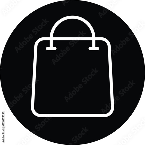 Shopping Bag icon white line art on black circle background vector