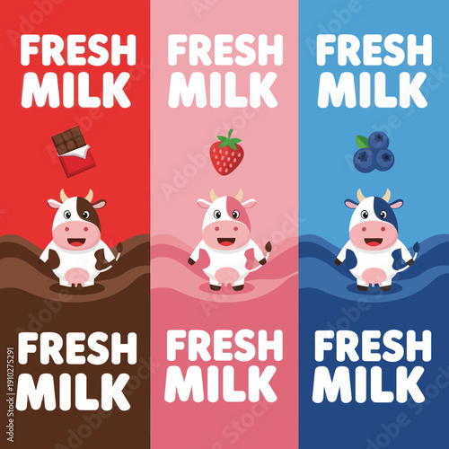 Cute Cow Cartoon Characters with Milk.