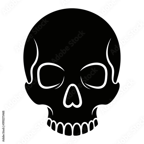 Black Skull Icon with White Outline.