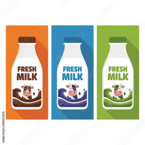 Milk Bottles with Cartoon Cow Design.