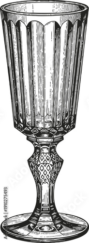 Vintage elegant crystal wine glass with intricate patterns and detailed engraving