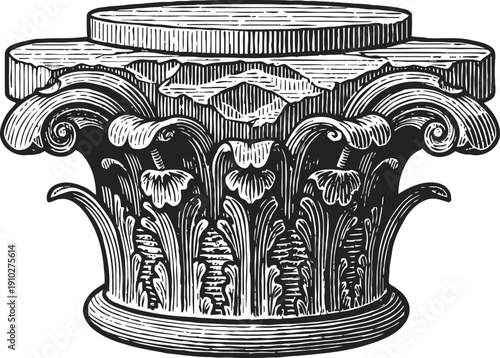 ornate corinthian column capital with acanthus leaves and floral motifs in classical architectural design