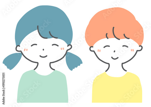 笑顔で笑いかける男女の子ども　イラスト