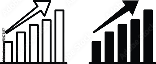 Business growth bar chart icon set with upward arrow vector illustration isolated on white background for financial success, profit increase and economic progress concepts.