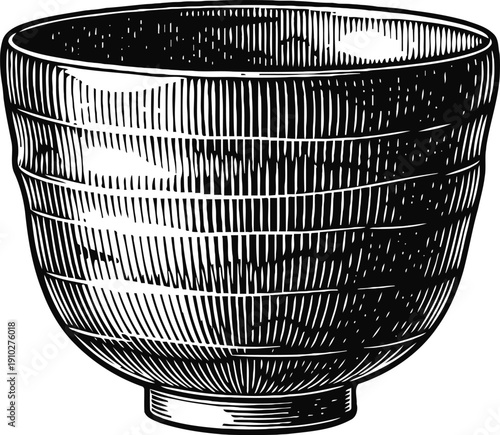 Vintage wooden bowl illustration hand drawn bowl with carved texture and circular pattern rustic kitchenware design