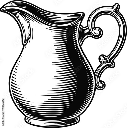 Antique decorative water pitcher with ornate handle, vintage container for liquids illustration