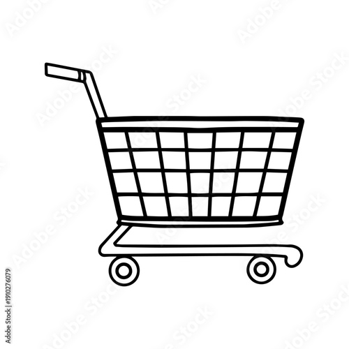 Hand drawn shopping cart vector illustration in doodle style. minimalist black and white grocery cart sketch isolated on white