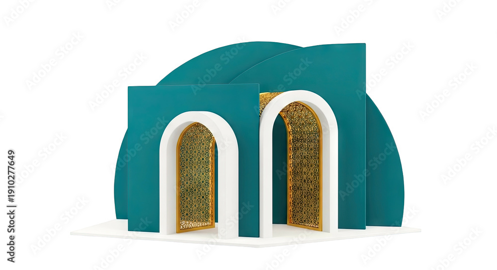 Fototapeta premium Abstract Arched Gateway with Geometric Golden Screens