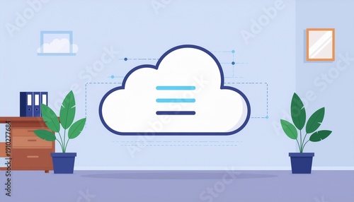 Modern Cloud Computing Data Storage Concept in Minimal Office Interior with Soft Colors Representing Digital Technology