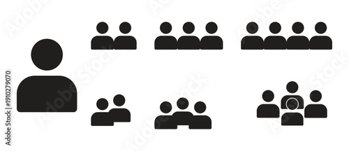 People Group Icon Set, User Team Silhouette Symbols, Audience Community Crowd Avatars Collection