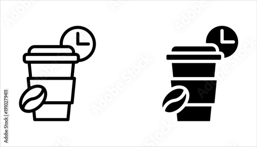 Coffee time icon set, Morning breakfast beverage on white background