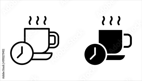 Coffee time icon set, Morning breakfast beverage on white background