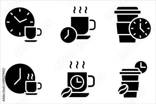 Coffee time icon set, Morning breakfast beverage on white background