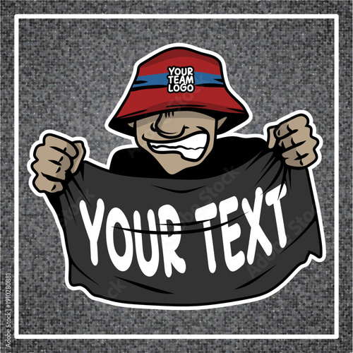 vector illustration of a casual ultras hooligan football with holding banner sticker logo design