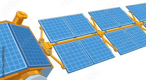 Detailed Illustration of a Satellite Solar Array, Focusing on Renewable Energy Technology in Space Exploration