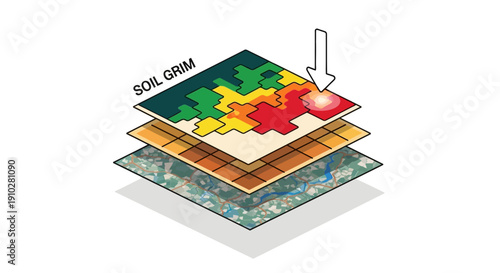 Geographic Information System (GIS) Data Layers Illustration Showing Soil Risk Mapping and Environmental Contamination Hotspot Analysis