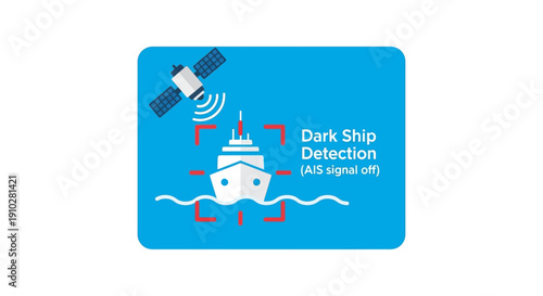 Dark Ship Detection Icon. Satellite Monitoring Technology for Maritime Security and Surveillance of Vessels with AIS Signal Off, Targeting Illegal Maritime Activity.