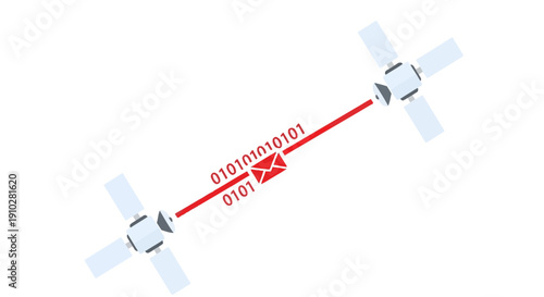 Global Satellite Communication Network Transmitting Encrypted Digital Data Packets via Binary Code Signal in Space, Technology Vector Illustration
