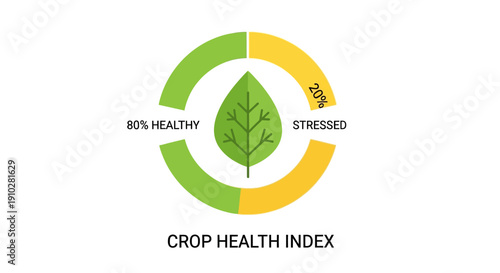 Crop Health Index Infographic Showing 80% Healthy and 20% Stressed Plants, Data Visualization for Smart Farming and Agricultural Monitoring Technology