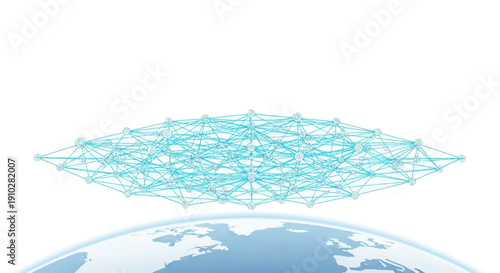 Worldwide AI Network Structure Illustration Floating over the Planet Earth, Symbolizing Global Connectivity, Big Data, and Communication Technology