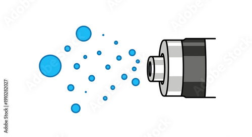 Icon of a Nozzle Spraying Water Droplets or Atomized Liquid Mist, Representing Filtration, Humidification, or Disinfection Technology