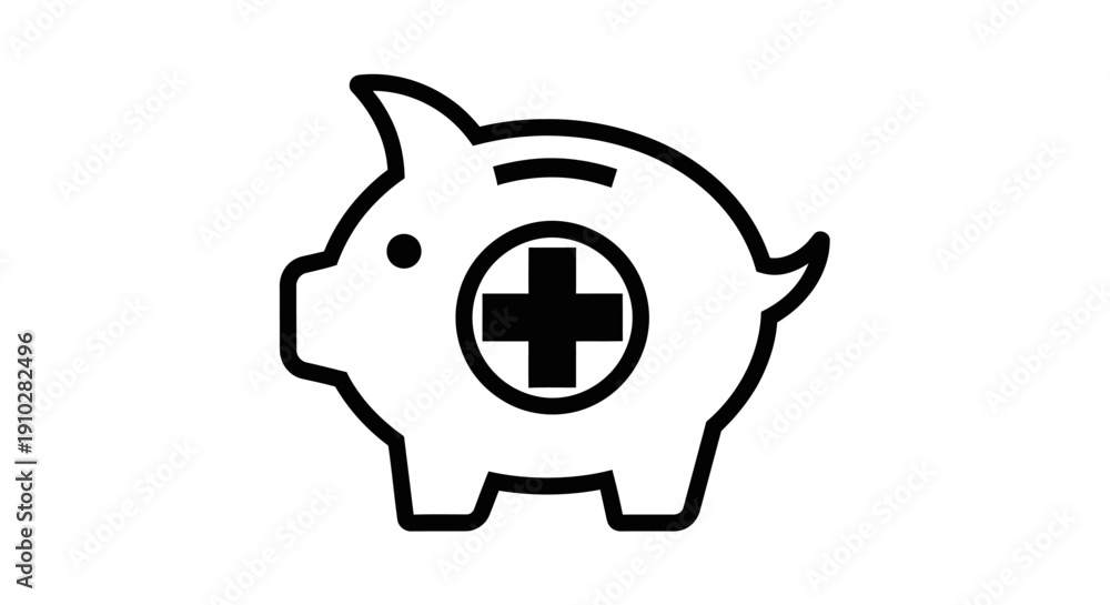 Obraz premium A piggy bank with a medical cross symbol, representing health savings or medical funds.