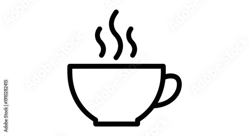 A simple outline drawing of a steaming hot beverage cup, perfect for coffee or tea.