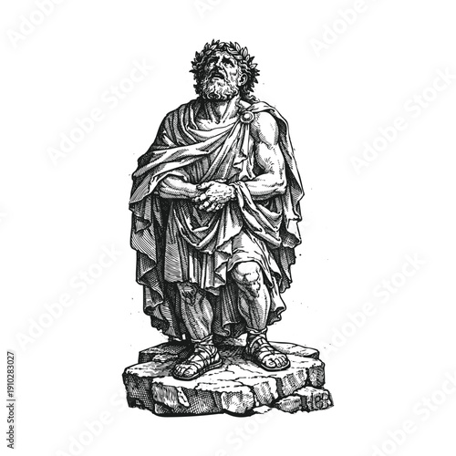 Bearded Classical Sun Deity with a Radiant Halo Wearing a Laurel Wreath and Toga