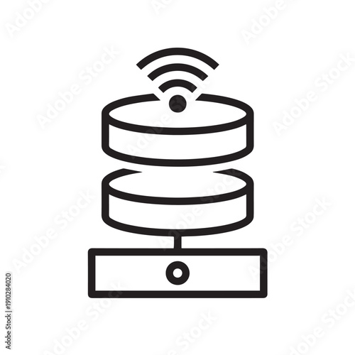 Simple black and white icon representing wireless remote database storage connected to a server unit