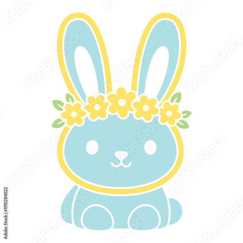 Cartoon Bunny with Floral Headband Illustration.