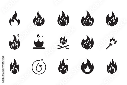 Abstract fire flame vector icon set. Campfire icon design concepts. Clipart design set. Fire flames icon set. Burning hot. bright fireball, heat wildfire red hot bonfire, campfire, red fiery flames 